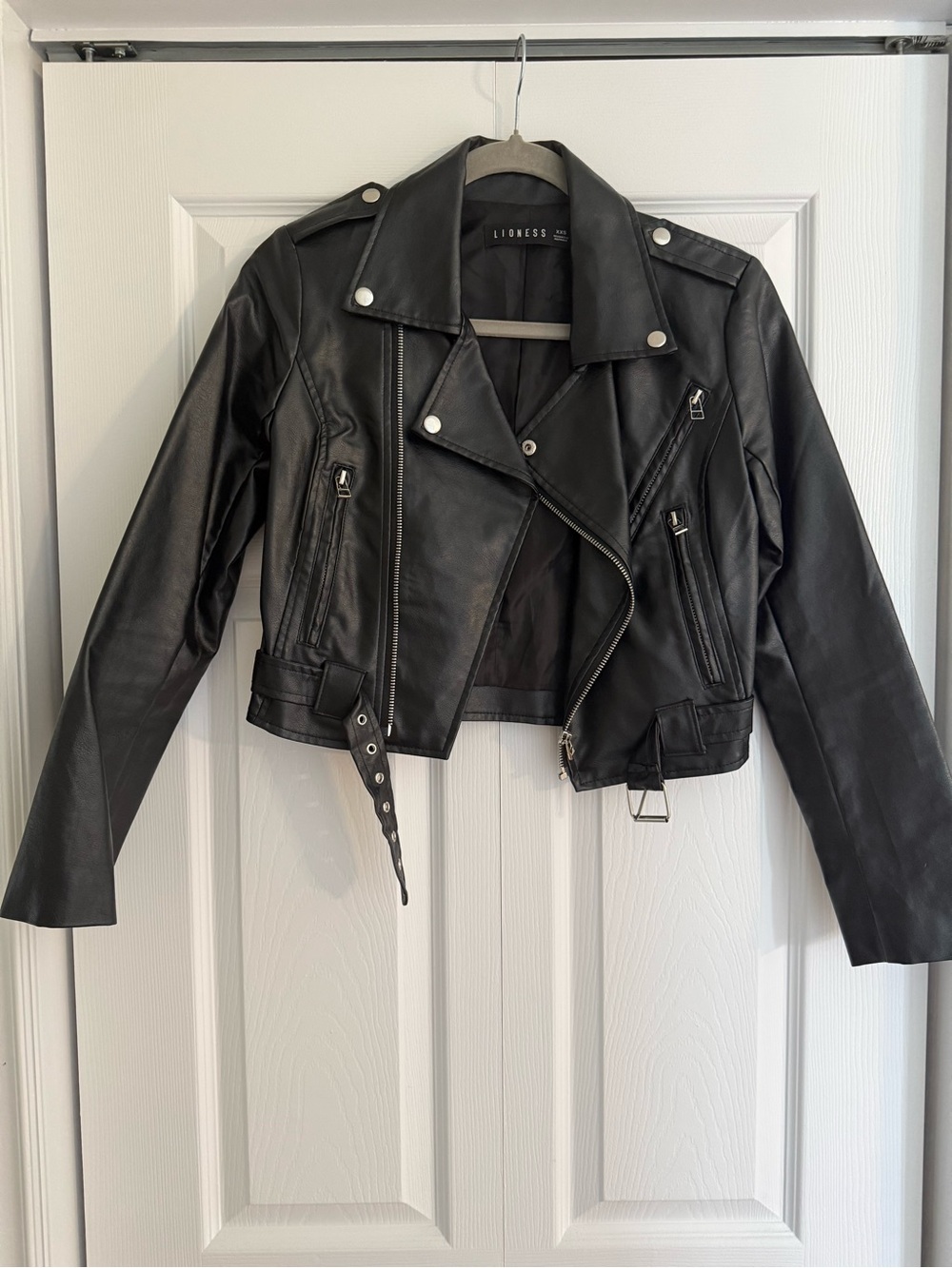Lioness Black Faux Leather Cropped Jacket